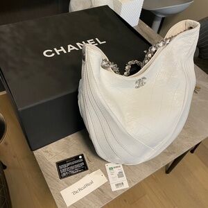 Chanel droplet hobo in white patent